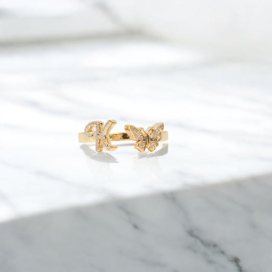 10K YG Diamond Butterfly - Letter K Rings / 2.28gr / Sz 6 3/4 / 0.09Wt Dia