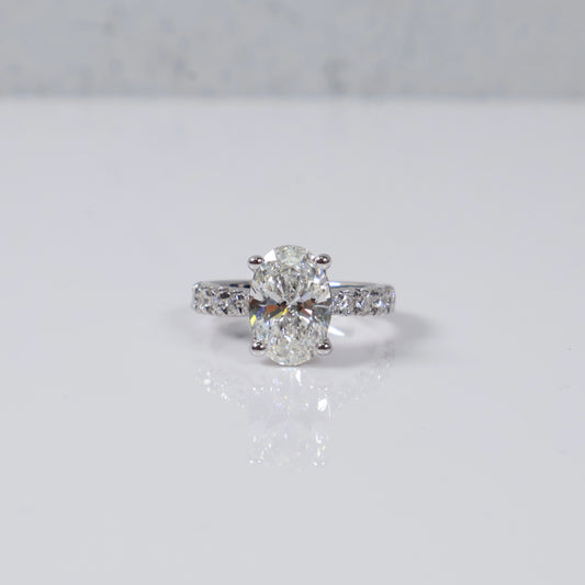 14K WG Lab Diamond Oval Cut Brilliant With Certificate Engagement Ring / 5.94gr / Sz 6.5 / 3.66 CTTW Lab VS / E-F