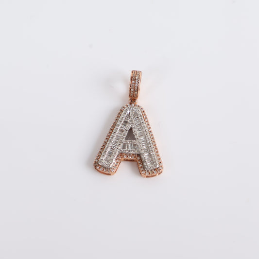 10K Two Tone Diamond Letter A Pendant / 3gr / 1.2in / Ct Dia