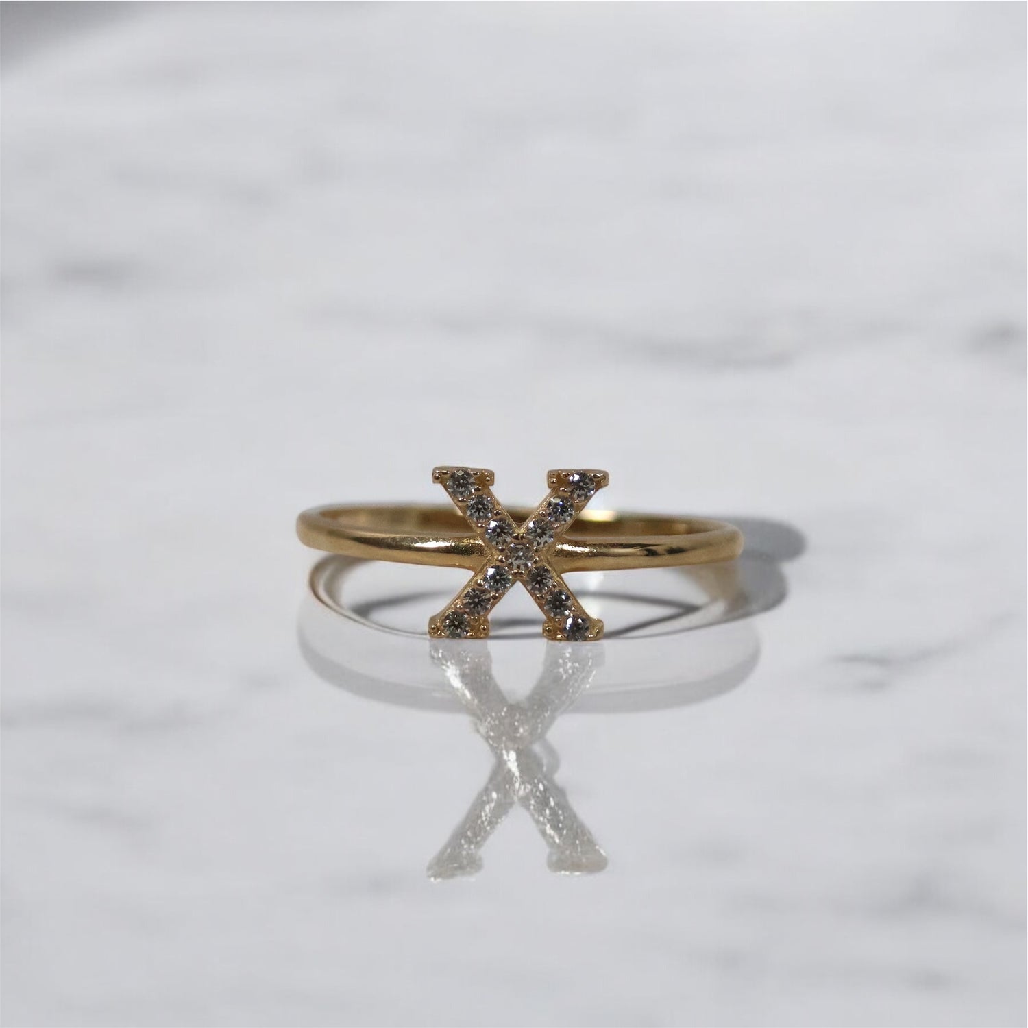 14K YG Letter X Ring / 1.41gr / Sz 7.5