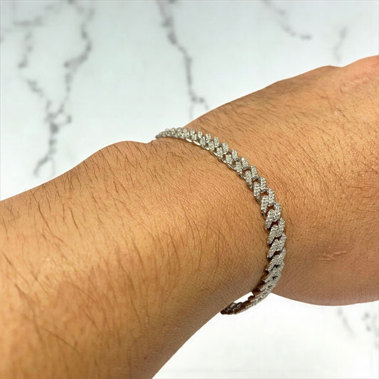 10K White Gold Cuban Link Bustdown Bracelet 1.69Ct Dia / 16gr / 6.2mm / 8in