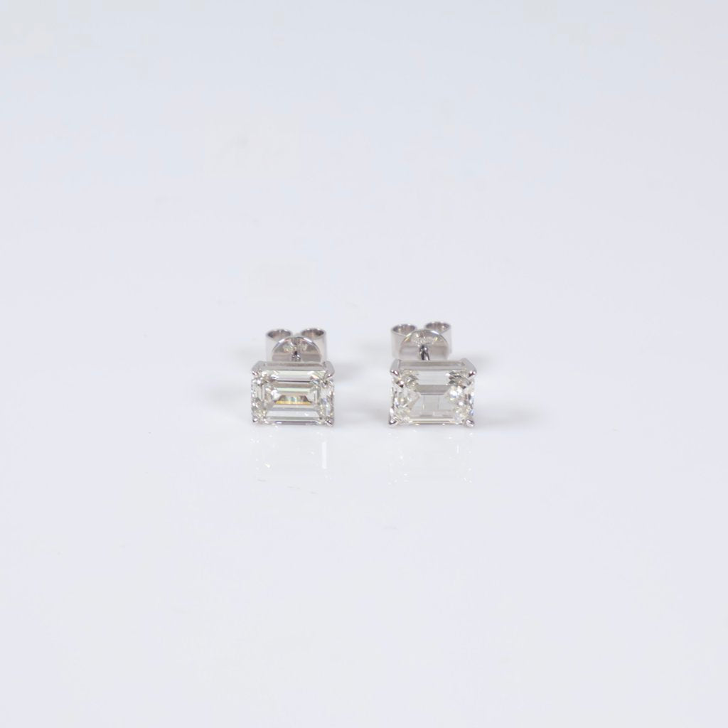 14K WG Lab Diamond Emerald Cut Stud Earrings / 1.50gr / 7mm / 2.13Ct Lab / VS / F