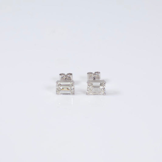 14K WG Lab Diamond Emerald Cut Stud Earrings / 1.50gr / 7mm / 2.13Ct Lab / VS / F