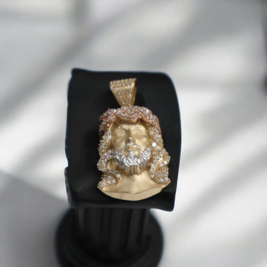14K 3 Tone Jesus Face Pendant / 11.44gr / 2in