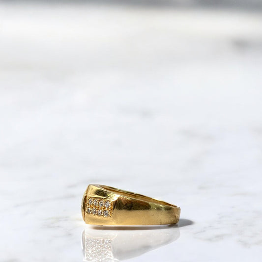 18K Yellow Gold Luxury  Ring With Zircons / 6.4gr / Size 9 3/4