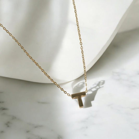 14K Yellow Gold Letter T Jewelry Set / 1.4gr / 1.2mm / 18in