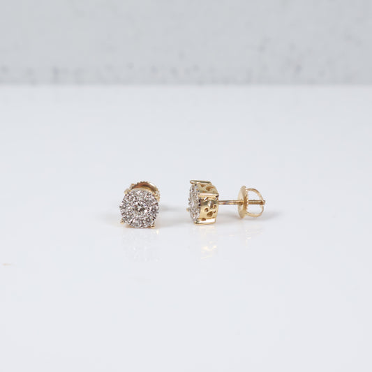 14K YG Diamond Round Stud Earrings / 2gr / 7mm / D-0.75Ct