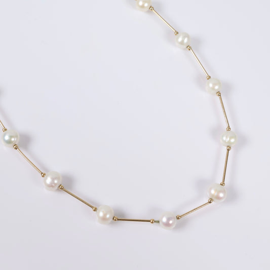 14K Yellow Gold Pearls Chain / 11.2gr / 7mm / 19in