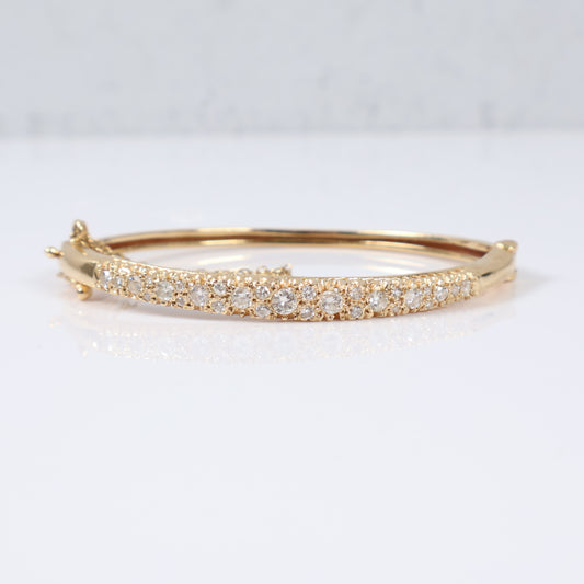 14K Yellow Gold Luxury Bangle Bracelet With Diamond / 13gr / 16in