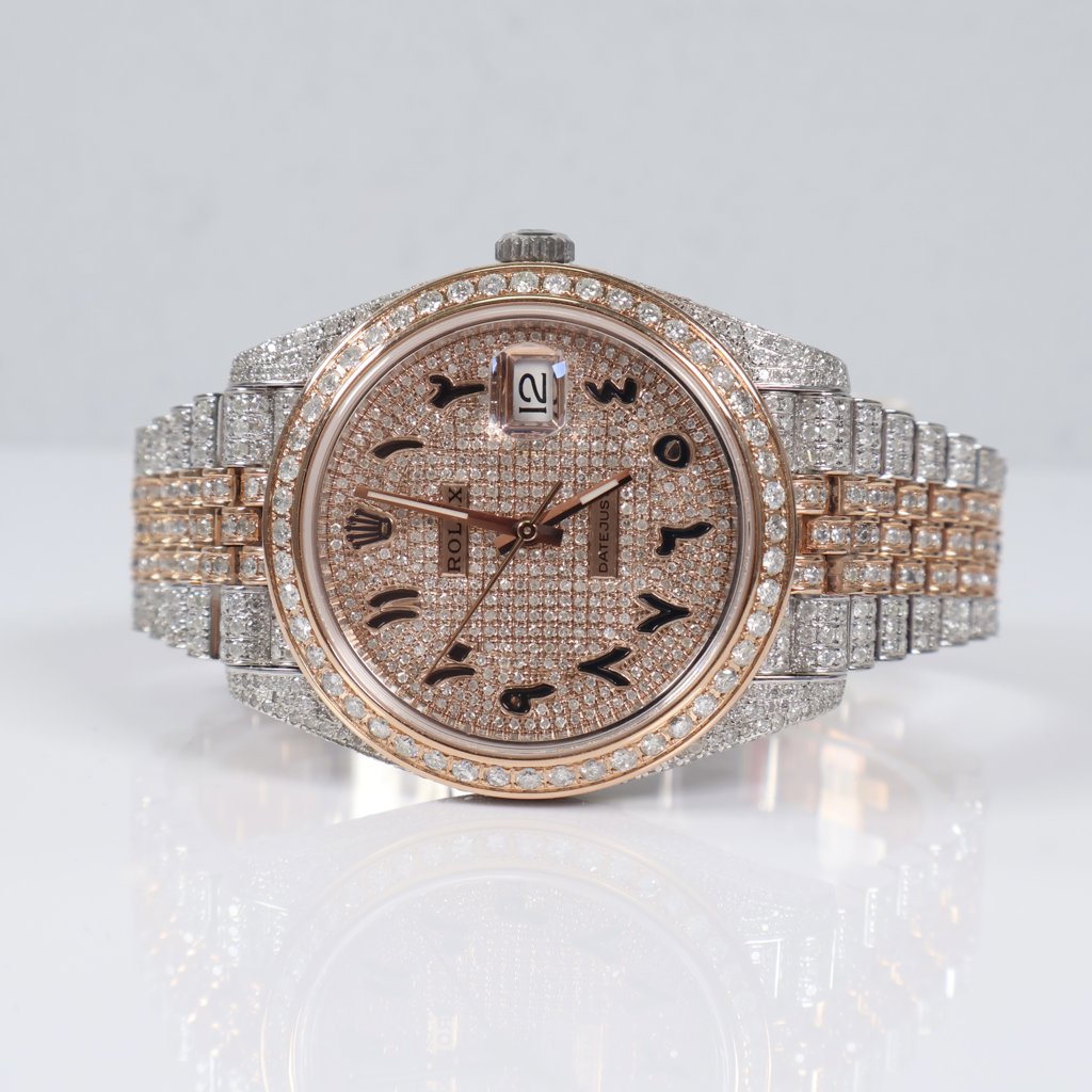 Bustdown Rolex 2 Tone Rose Arabic Numbers Watch / 41mm