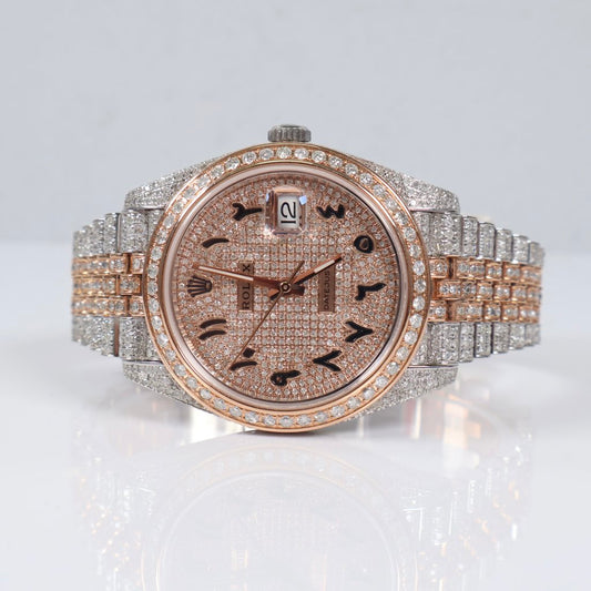 Bustdown Rolex 2 Tone Rose Arabic Numbers Watch / 41mm
