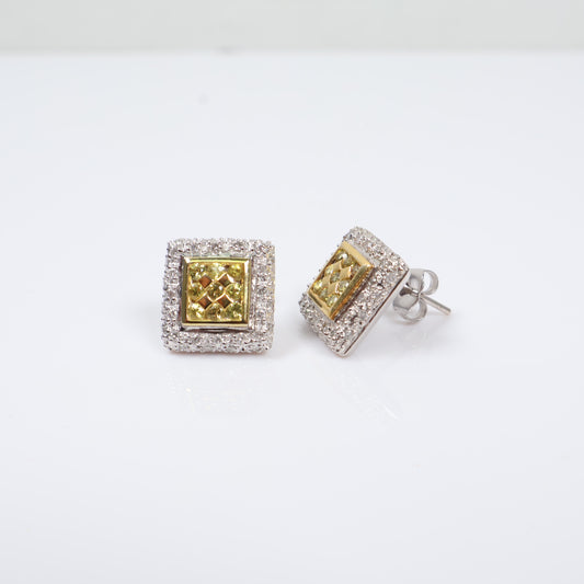 14K WG Diamond  Square Stud Earrings / 5.7gr / 13mm / D-0.52CT / S-0.71
