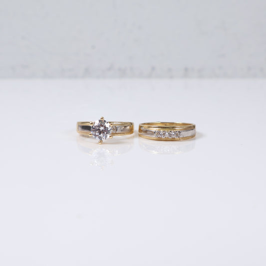 14K Yellow - White Gold Fashion Trio Engagement Ring With Zircons / 10gr / Size 7W/10M