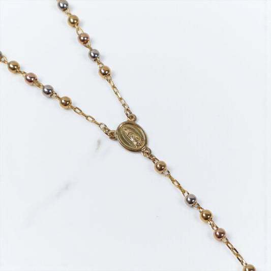14K 3 Tone Rosary - Smooth Balls Chain / 8.5gr / 3mm / 18in /