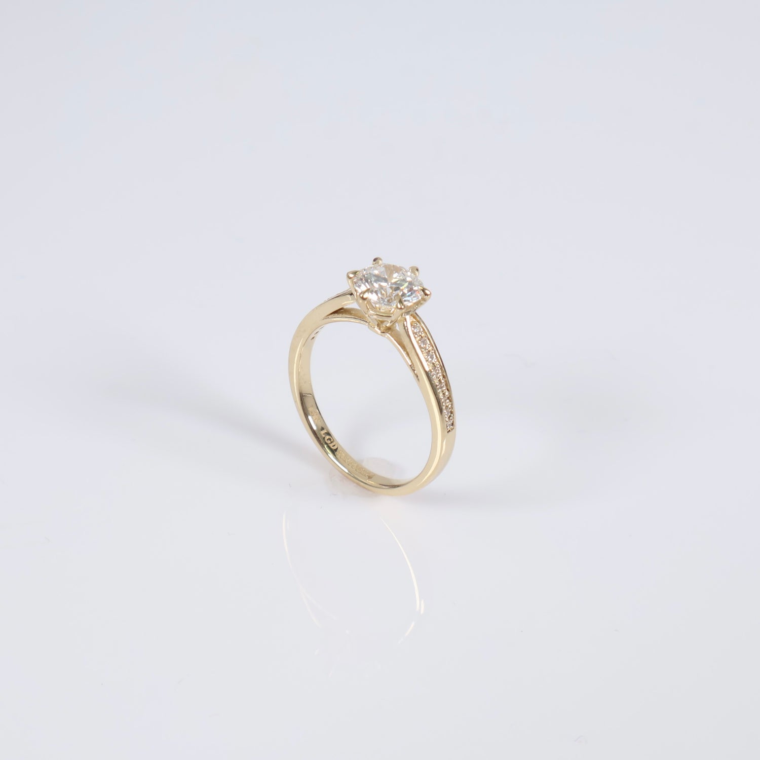 14K YG Lab Diamond Round Brilliant With Certificate Engagement Ring / 2.75gr / Sz 6 / 1Ct Lab Dia / D / VS1
