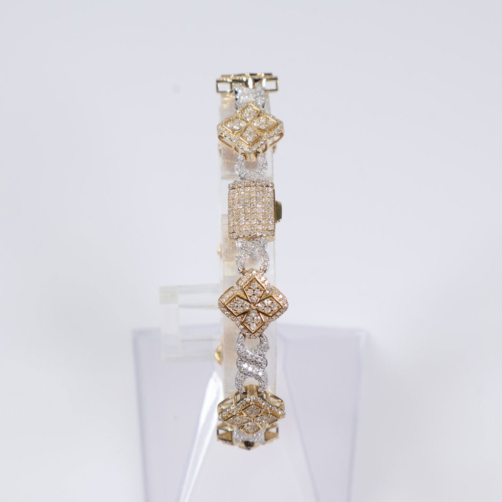 10K YG Diamond Infinity Flower Link Bracelet / 16.6gr / 6.2mm / 8in / 4Ct / VS2-SI / G-H