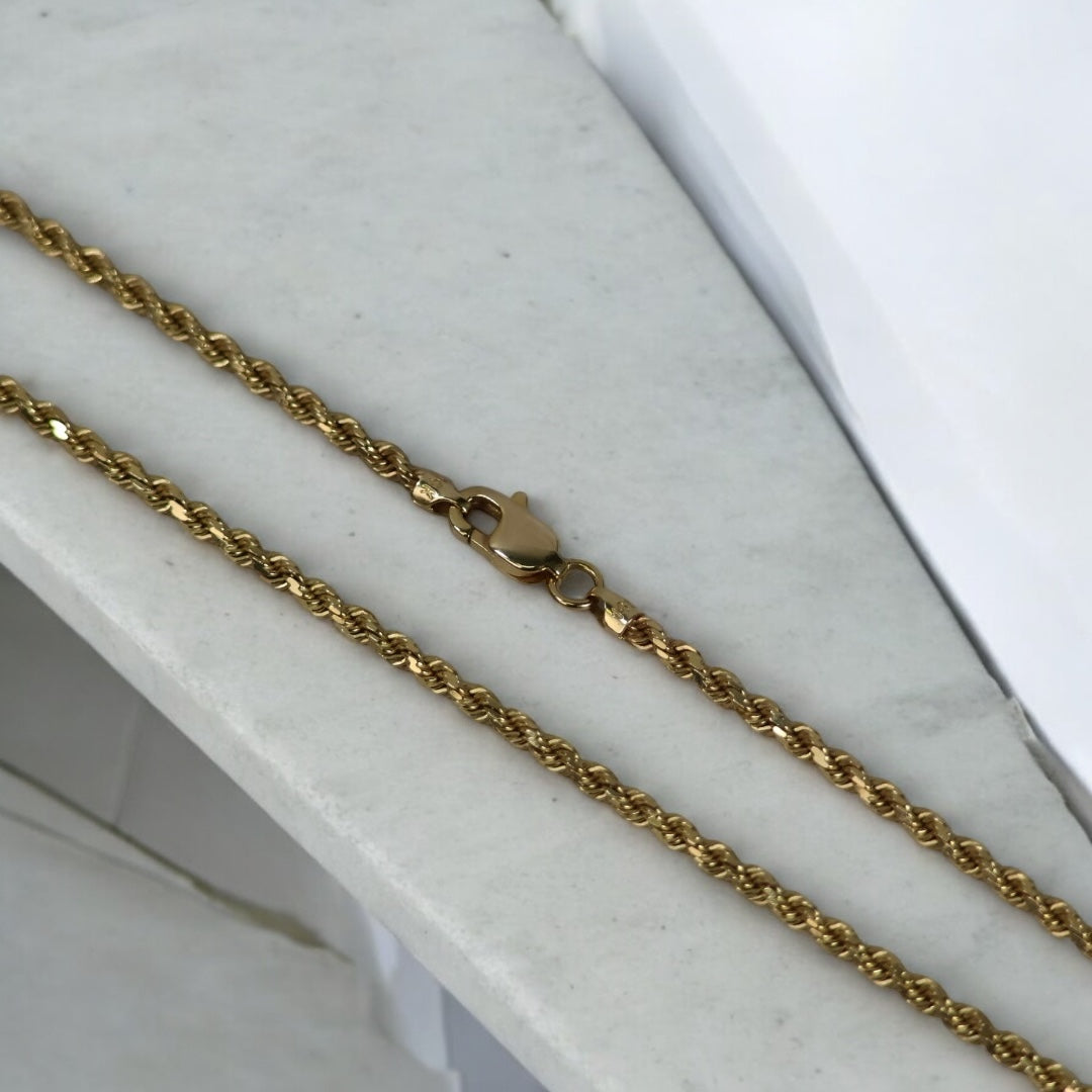 14K YG Cross / Rope Chain Set Jewelry / 14.6Gr / 2.1mm / 22in /