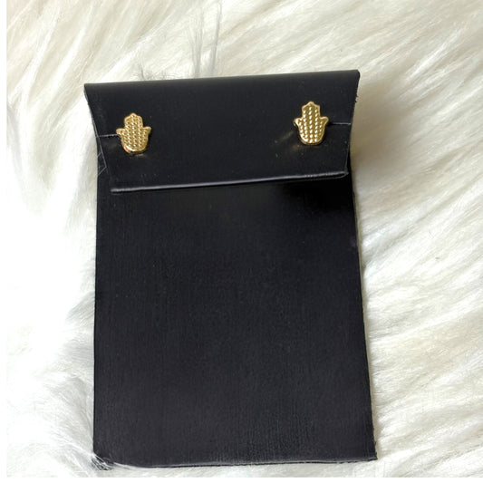 18K Yellow Gold Hamsa Hand Stud Earrings / 0.57gr / 7mm