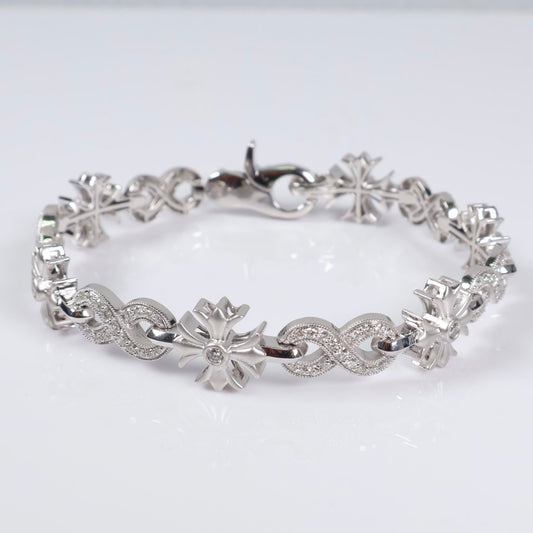 10K WG Diamond Infinity Flower Link Bracelet / 23.6gr / 8.6mm / 8in / 2.80Ct / VS2-SI / G-H