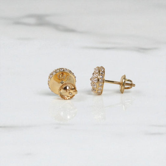 10K YG Reverse Diamond Luxury Stud Earrings / 2.64gr / 9mm / 1.22Wt Dia