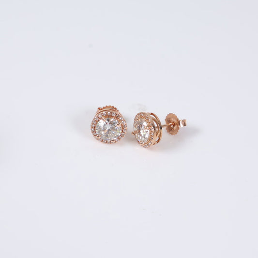14K RG Lab Diamond Luxury Round Stud Earrings / 3.45gr / 10mm / 3.80Ct Lab / VS / F