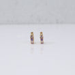 14K Yellow Gold Luxury Huggie Hoop Earrings With Purple Zircons / 0.9gr