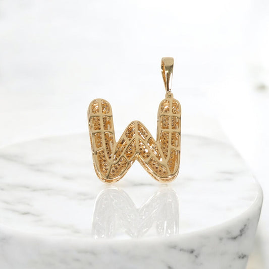 10K YG Diamond Letter W Pendant / 3.1gr / 1.1in / 0.64Wt Dia
