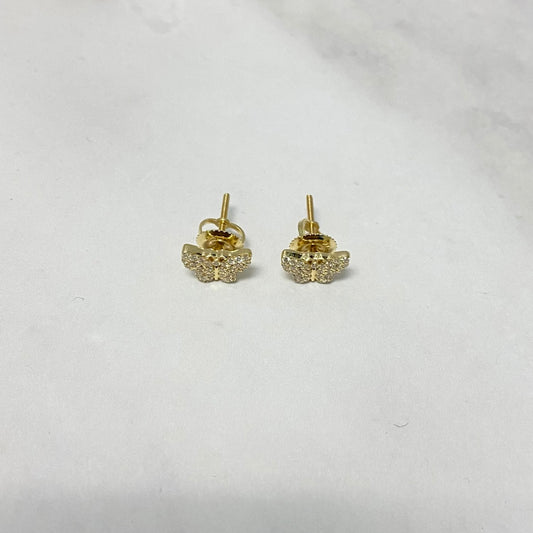 14K Yellow Gold Diamond Butterfly Stud Earrings 0.25Ct Dia / 1.42gr / 8mm