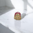 14K YG Indio Rings / 5.65gr / Sz 8 / White/Fucshia Zircons