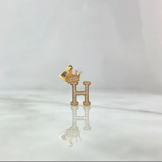 18K Yellow Gold Letter H With Crown Pendant With Zircons / 1.77gr / 1in