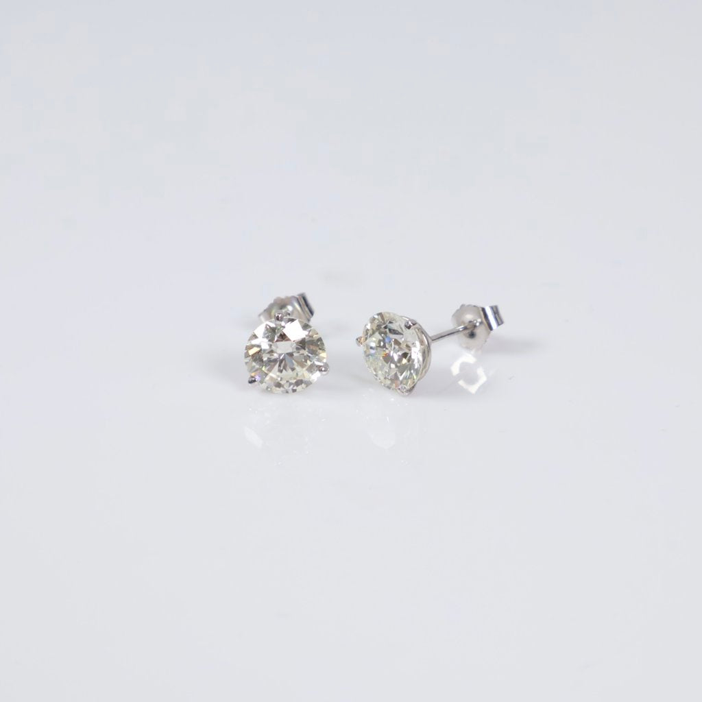 14K WG Lab Diamond Solitaire Round Stud Earrings / 1.54gr / 8mm / 3.50Ct Lab / VS / F