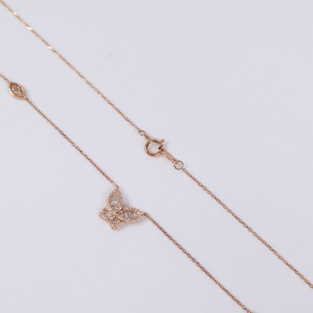 14K RG Diamond Little Butterfly Set Jewelry / 2.22gr / 1mm / 18in / 0.45Ct / VS2-SI / G-H