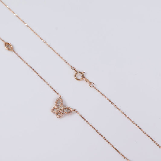 14K RG Diamond Little Butterfly Set Jewelry / 2.22gr / 1mm / 18in / 0.45Ct / VS2-SI / G-H