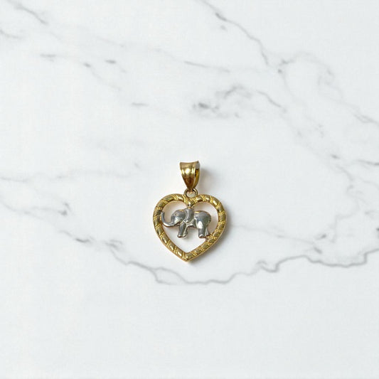 14K Yellow - White Gold Elephant-Heart Pendant / 1.1gr / 0.7in