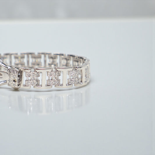 14K WG Diamond Luxury With Strap Style Bracelet / 20.3gr / 9mm / 7in / D1.53Ct