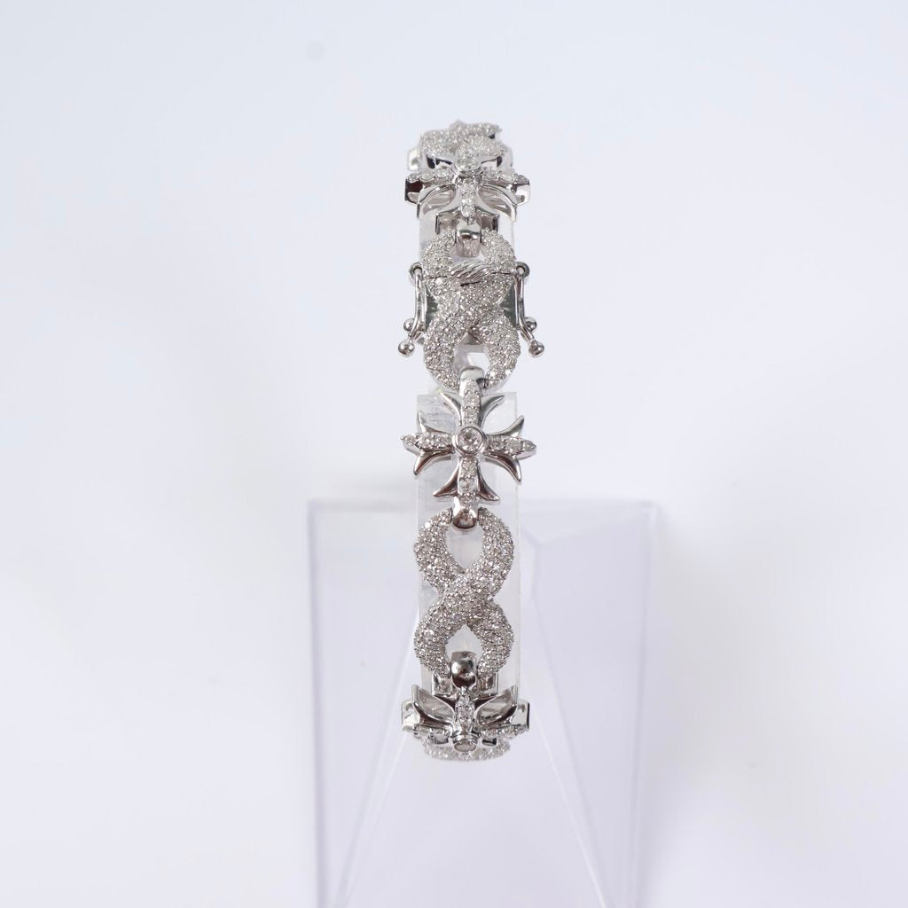 10K WG Diamond Infinity Flower Link Bracelet / 23.6gr / 9.6mm / 8in / 2.90Ct / VS2-SI / G-H