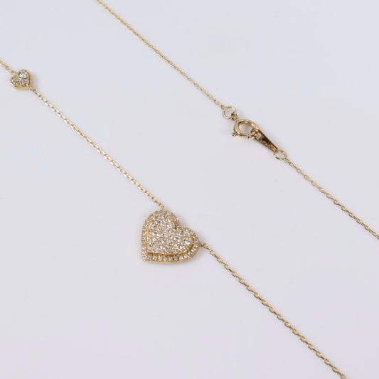 14K YG Diamond Double Heart Set Jewelry / 2.73gr / 1mm / 18in / 0.55Ct / VS2-SI / G-H
