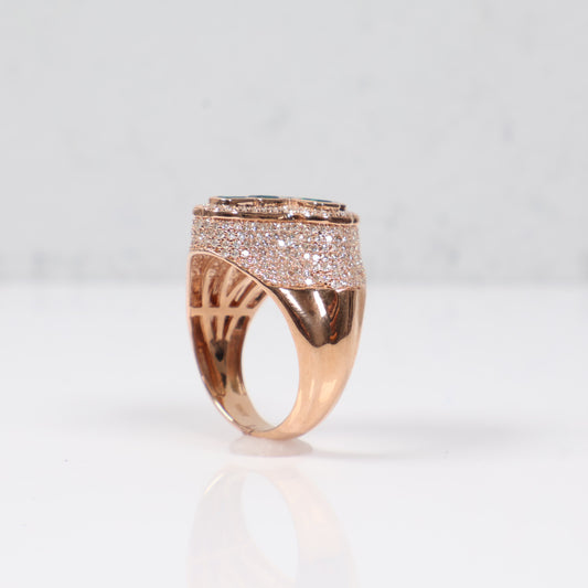 10K RG Diamond Cross With Emerald Rings / 9.6gr / Sz 10 / D-2.05Ct / E-1.75