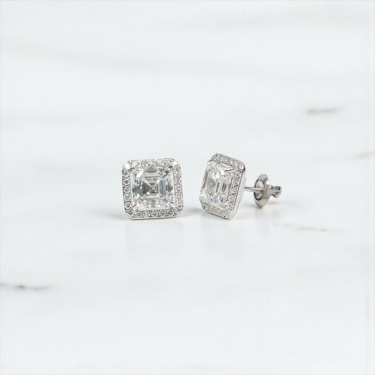 14K WG Lab Diamond Luxury Square Stud Earrings / 2.89gr / 10mm / As 2.05Ct - D-0.34Ct