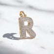 10K YG Diamond Letter R Pendant / 2.5gr / 1.1in / 0.5Wt Dia