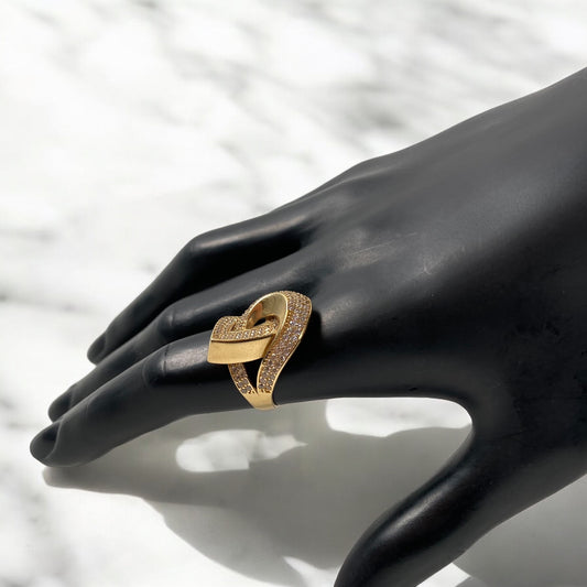14K Yellow Gold Heart Ring With Zirconia / 4.7gr / Size 6
