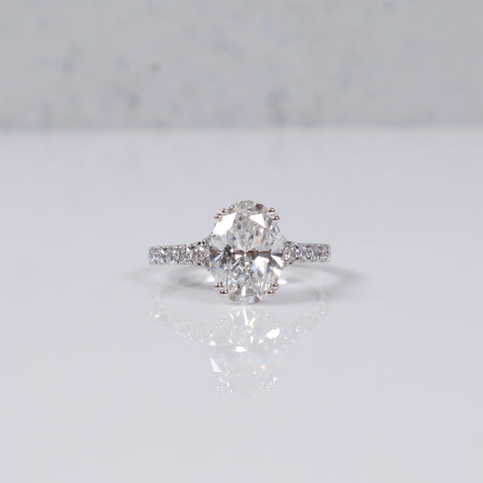 14K WG Lab Diamond Oval Cut Brilliant With Certificate Engagement Ring / 2.73gr / Sz 7 / 3.03 CTTW Lab VS / E-F