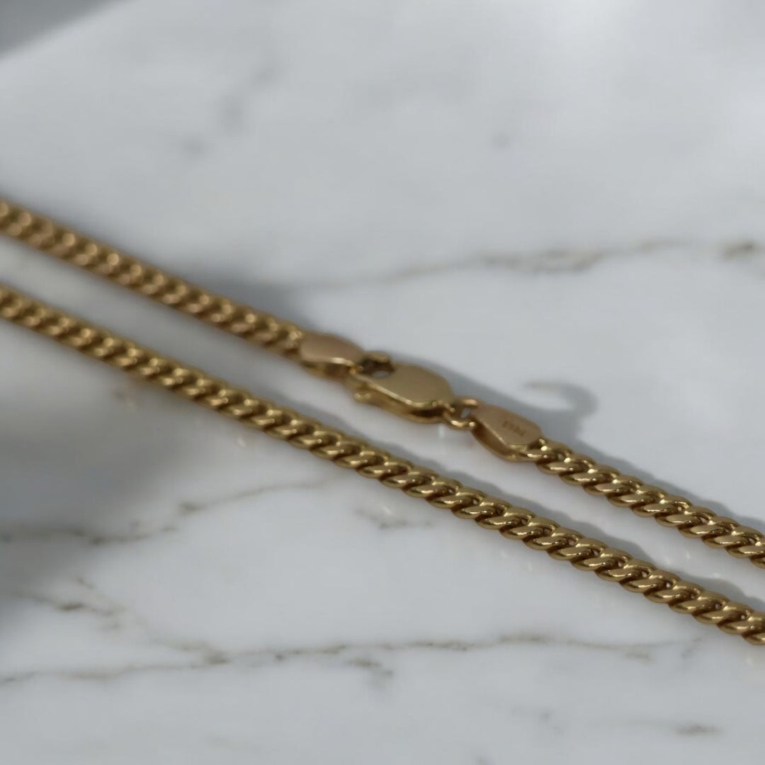 14K YG Crown / Cuban Link Chain Set Jewelry / 14.2Gr / 3mm / 22in /