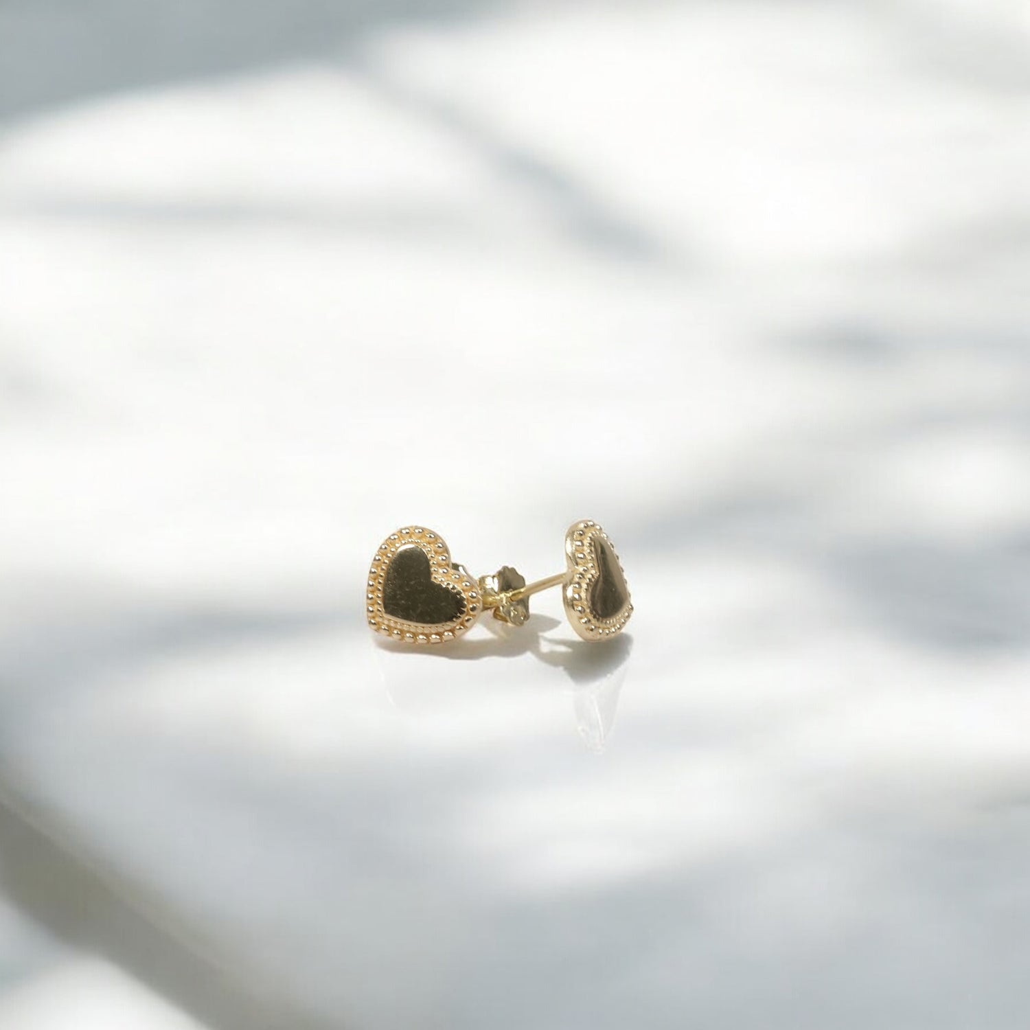 14K YG Fashion Heart Stud Earrings / 1.68gr / 10mm /