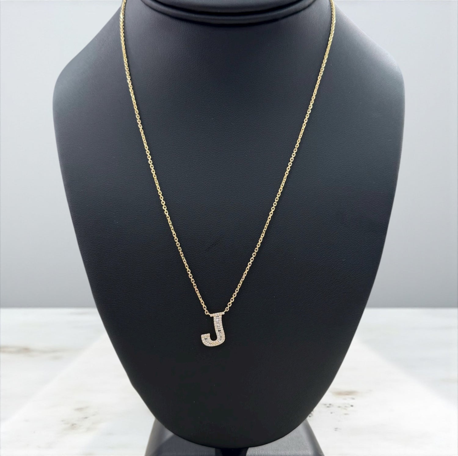 14K Yellow Gold Diamond Letter J Jewelry Set 0.35Ct Dia / 3.8gr / 1.3mm / 18in