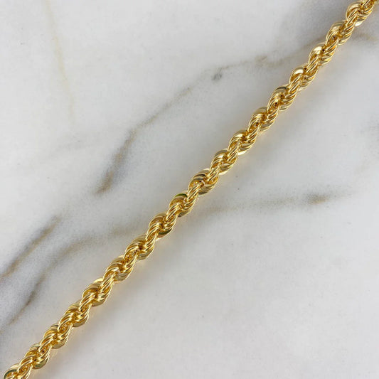 18K Yellow Gold Rope Bracelet / 5.1gr / 4.3mm / 7.5in
