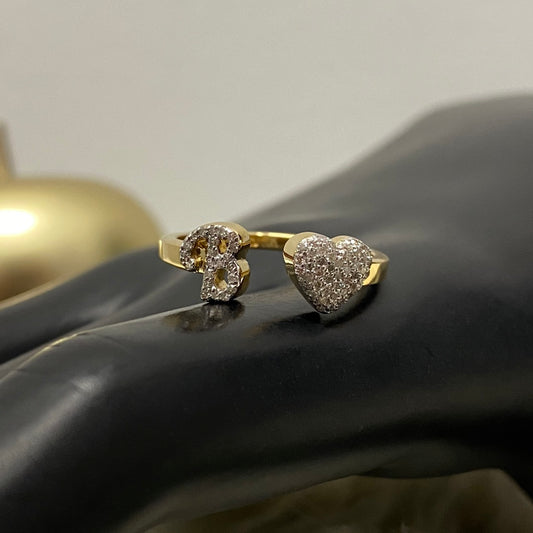10K Yellow Gold Diamond Heart - Letter B Ring 0.20Ct Dia / 1.9gr / Size 7
