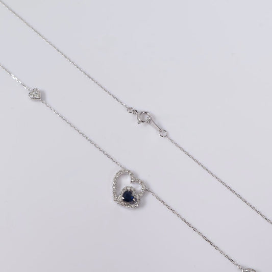 14K WG Diamond Double Heart With Sapphire Set Jewelry / 3gr / 1mm / 18in / 0.45Ct / VS2-SI / G-H - 0.30 Sap