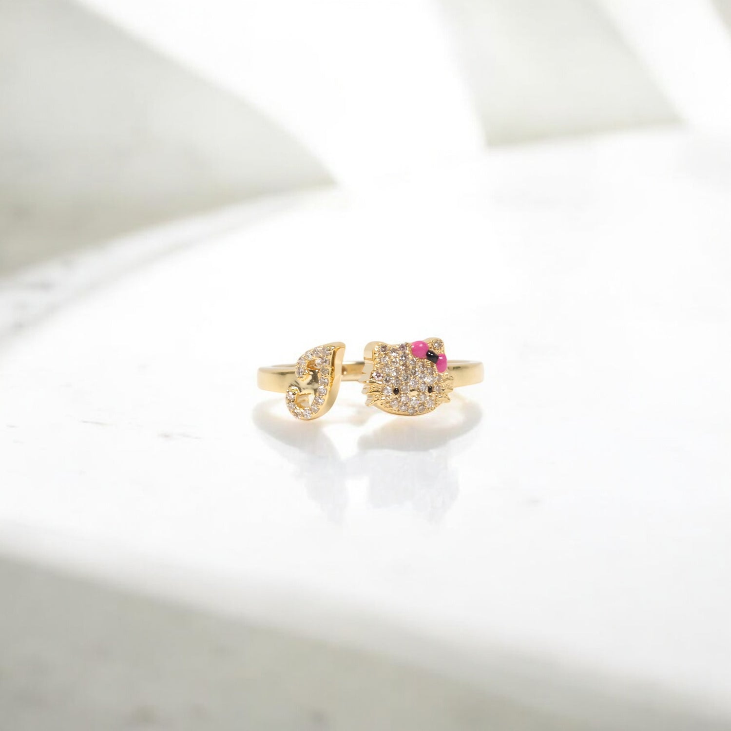 10K YG Diamond HK - Letter J Rings / 2.28gr / Sz 6.5 / 0.12Wt Dia
