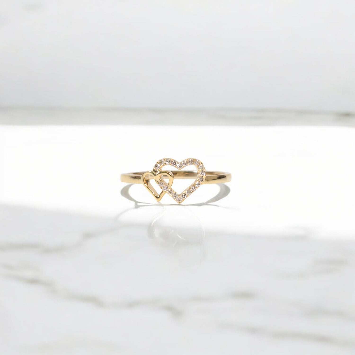 10K YG Diamond Double Heart Rings / 1.35gr / Sz 7 / 0.1Wt Dia
